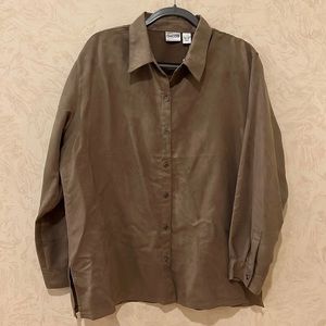 Chico's Suedecloth Lexington Driftwood Tan Long Sleeve Top Size 3